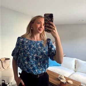 Ann Taylor Floral Boatneck Popover Blouse